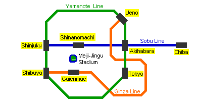Subway map to Jingu Stadium