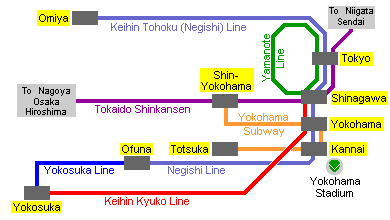 Subway map to Yokohama Stadium
