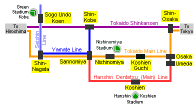Train map to Hanshin Koshien Stadium