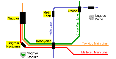 Train and subway map to Nagoya Dome