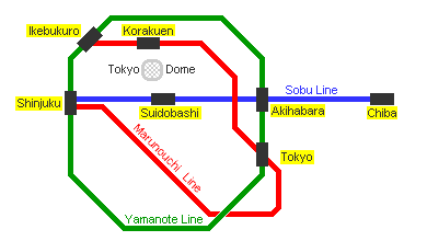 Subway and train map to Tokyo Dome